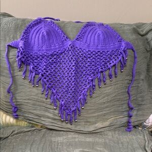 Handmade by Me Purple Crocheted Top with Beads C Cup